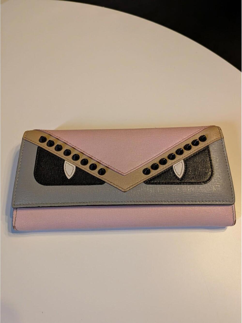 Fendi Monster Bugs Eye Wallet Bifold Continental Pink Blue Leather Vitello Zip